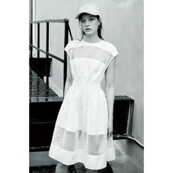 Alice & UO Urban Outfitters ivory cap sleeve mesh cutout Antoinette poplin dress - Picture 1 of 7